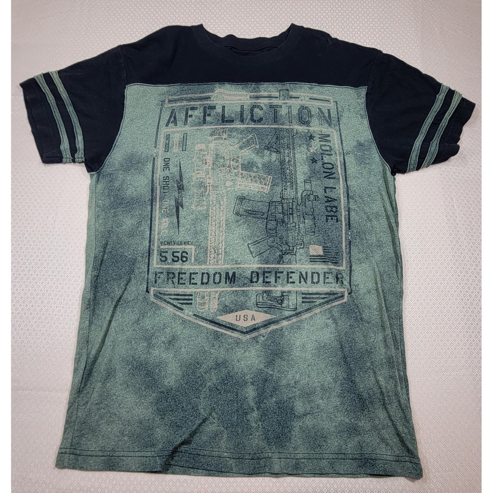 Affliction Shirt Mens Sz 2XL Green Black Freedom Defender USA Veni Vidi Vici